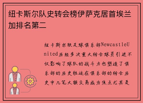 纽卡斯尔队史转会榜伊萨克居首埃兰加排名第二