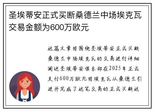 圣埃蒂安正式买断桑德兰中场埃克瓦交易金额为600万欧元